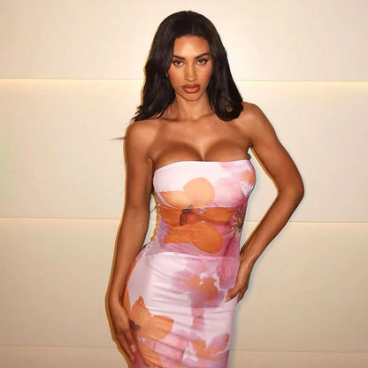 Floral Long Slim Bodycon Backless Maxi Dresses