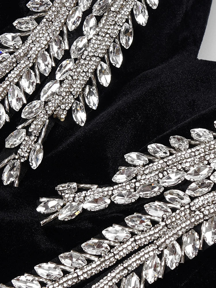 V Neck Black Velvet Maxi Long Luxury Gowns With Gloves