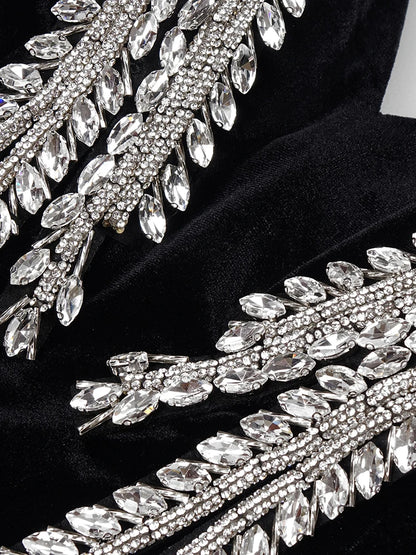 V Neck Black Velvet Maxi Long Luxury Gowns With Gloves