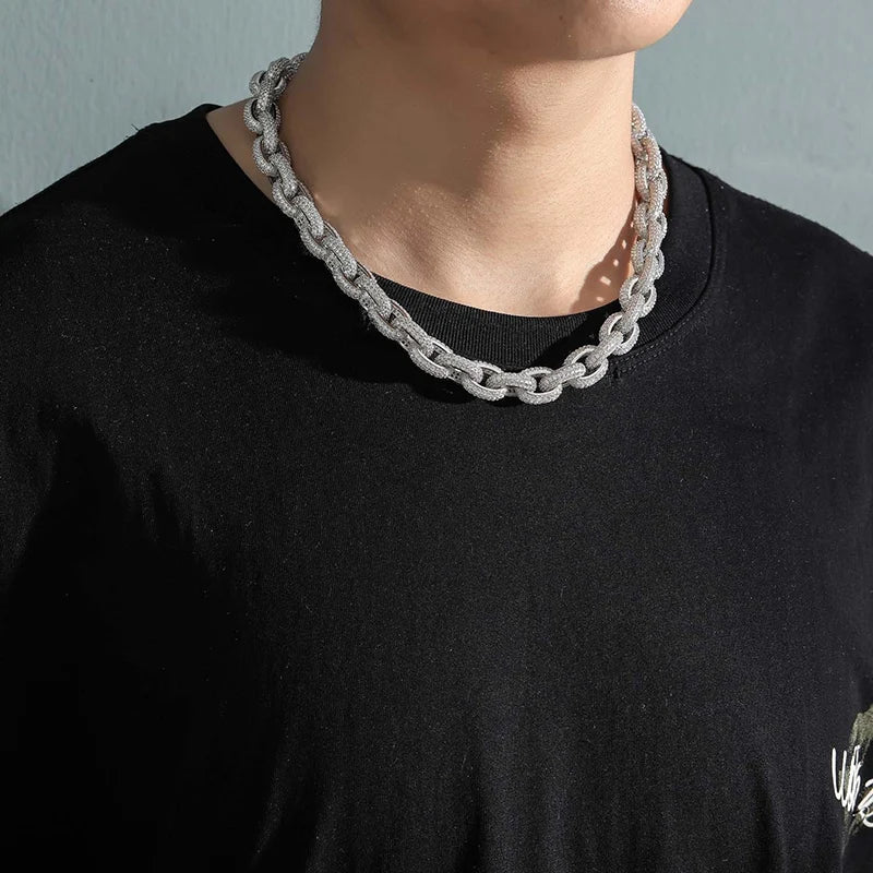 7"-24" Hip Hop 5A+ CZ Stone Paved Bling Iced Out O Shape Link Chain Necklaces (Gold Silver Color Gift)