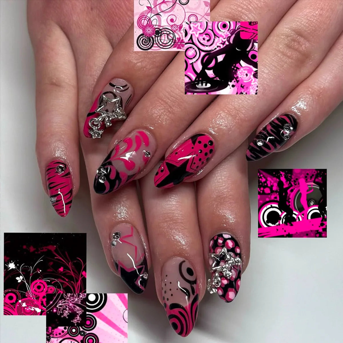 24pcs French Almond Press on Nails Leopard Print False Nails 3D Bow Wearable Stick-on Nails Fake Nail Uñas Накладные Ногти 네일팁