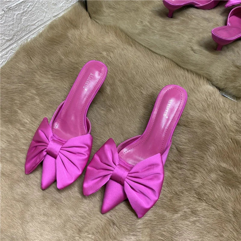 Polka Dots Pointed Toe Bow Heel Shoes