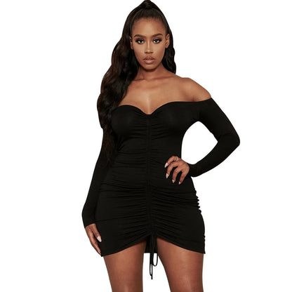 Big V-neck slightly wrinkled chest wrap dresses