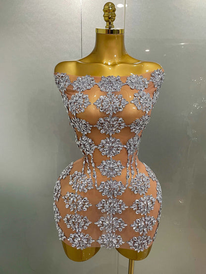 Luxury Sparkly Rhinestone Mesh Mini Dresses