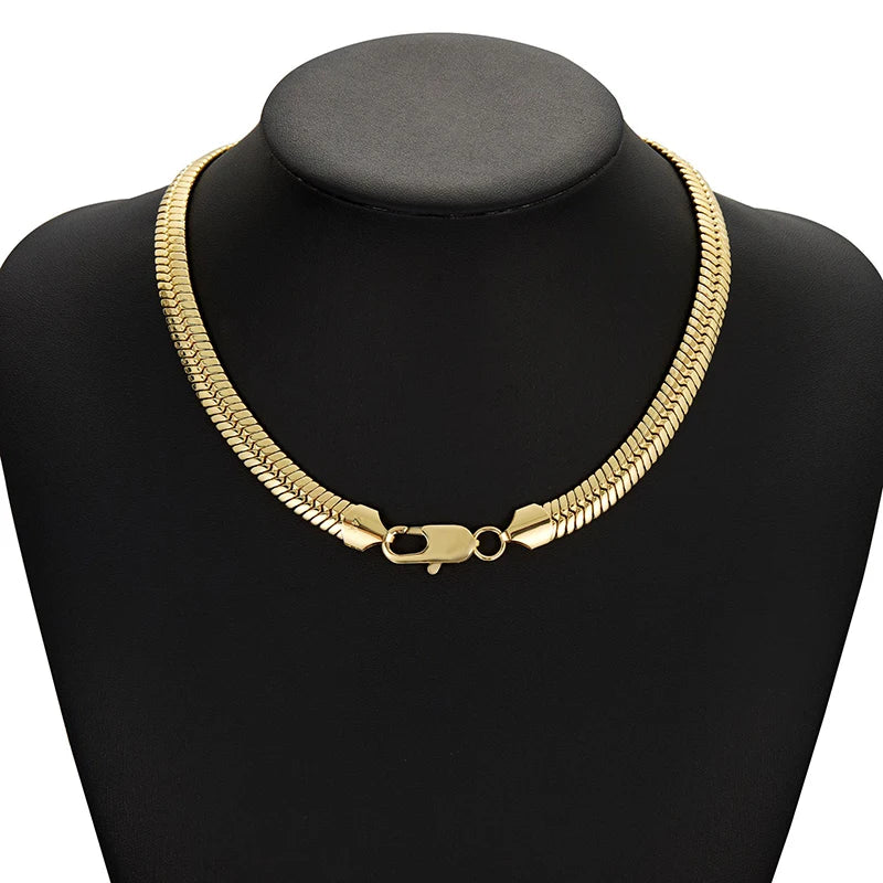 10mm wide Stainless Steel Blade Chain Flat Snake Bone Link Chain Necklace (14K Gold Color)