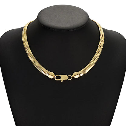 10mm wide Stainless Steel Blade Chain Flat Snake Bone Link Chain Necklace (14K Gold Color)