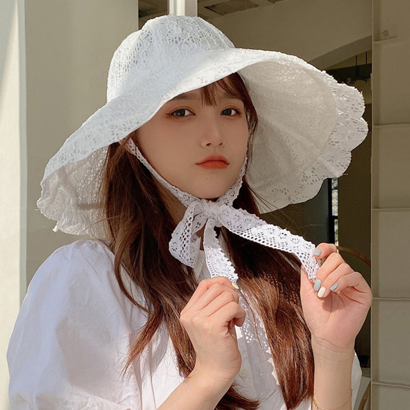 Lace Sun Hat White Black Summer Hats for Women Bucket Hats