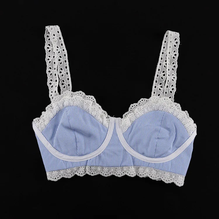 Lace Trim Crop Top + High Waist Flare Skirt Set