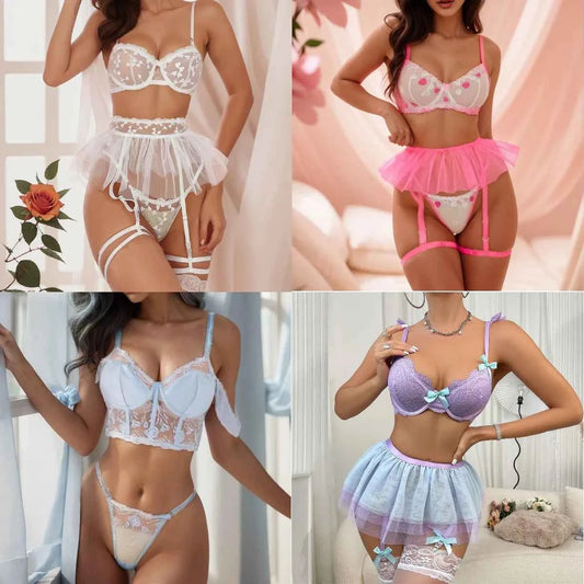 Cute Lace Tutu Skirt Bikini Underwear, Stylish Pushed Up Bra Nightwear Set Hot!