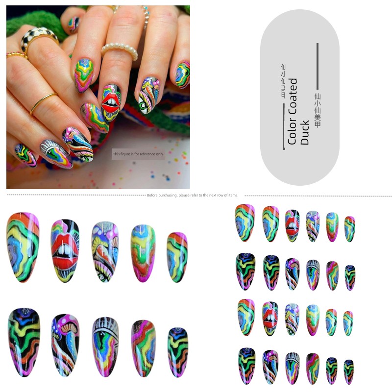Classical Flower Oil Painting Wearing Armor Gilding Rose Nail Stickers Retro European American Style Artistic Finished Product Fake Nail Tip