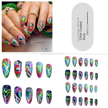 Classical Flower Oil Painting Wearing Armor Gilding Rose Nail Stickers Retro European American Style Artistic Finished Product Fake Nail Tip