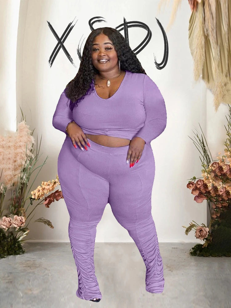 Long Sleeve Top and Pants Set Purple Knit Set (Tight)