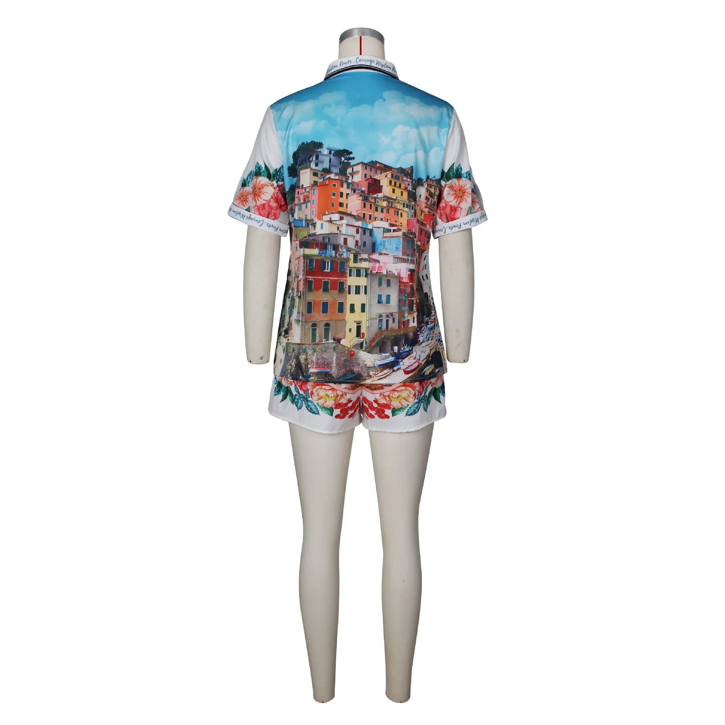 Elegant Printed Shirt Tops + Shorts Outfits