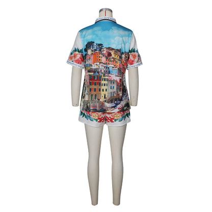 Elegant Printed Shirt Tops + Shorts Outfits