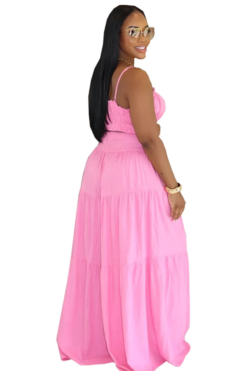 Solid Color Spaghetti Strap Tube Top + Wide Leg Pants