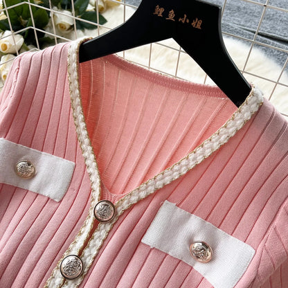Mermaid V-neck Button Ribbed Knitted Dresses