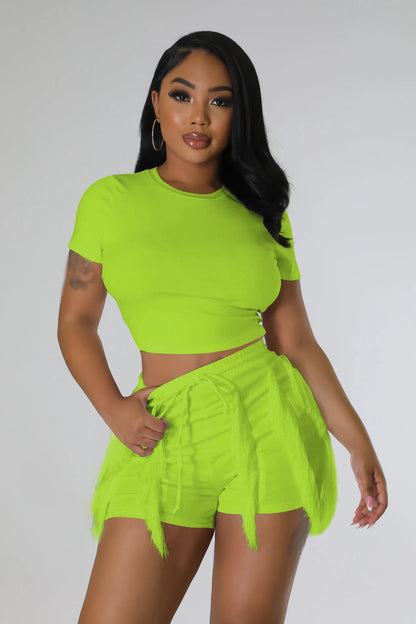 Short Sets Women Two Piece Crop Top + Shorts