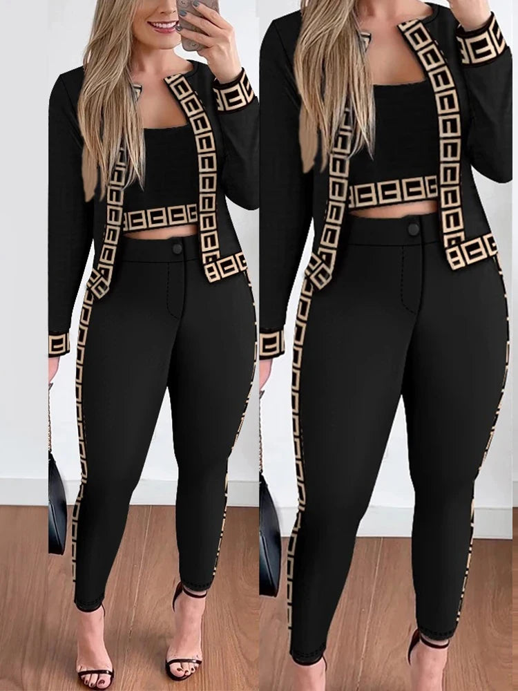 Vanessa Crop Top & Pants Set With Coat