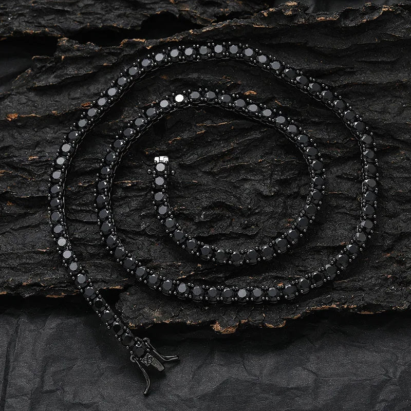 Black CZ Stone 1 Row Tennis Link Chain Chokers Necklaces Unisex  Jewelry