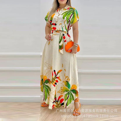 Tropical Print Crop Top + Maxi Skirt Sets