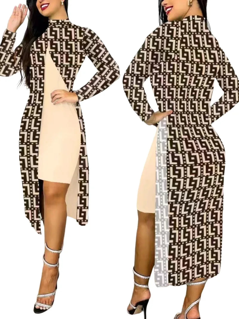 Two Piece Set Print Dresses Sets (Office Lady)