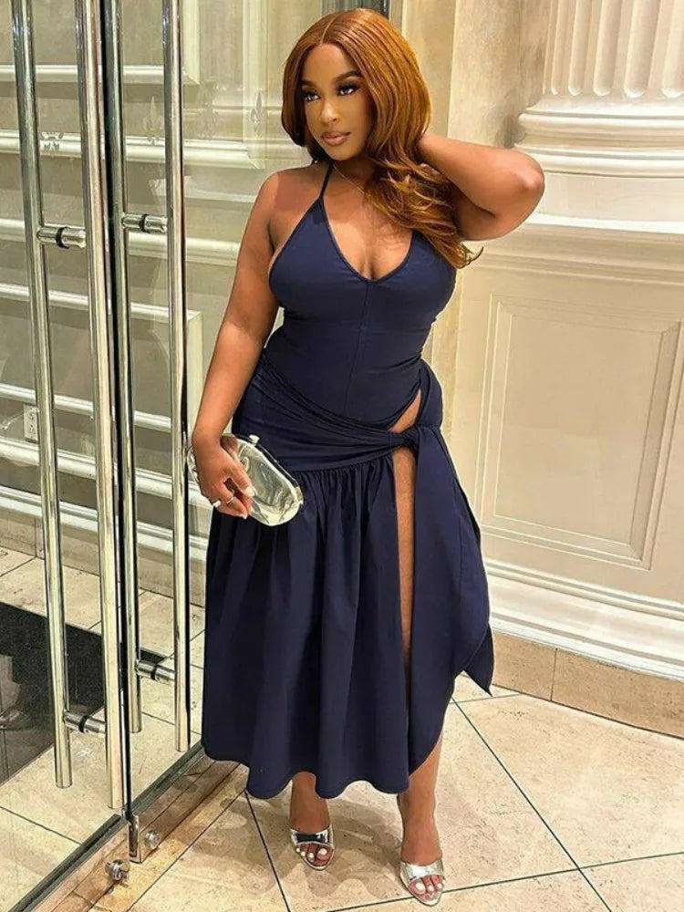 Elegant Halter Bodysuits Tie Up Maxi Skirts Matching Outfits