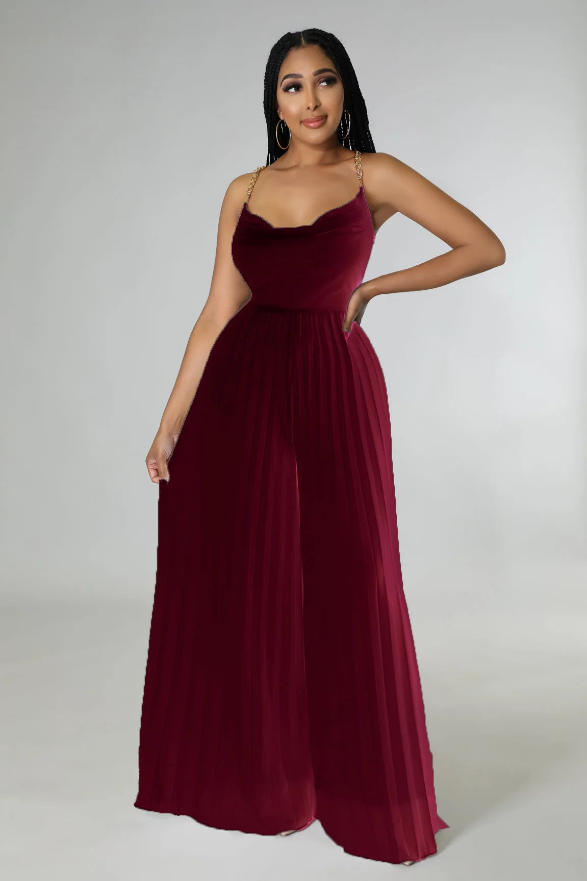 Kannia High-end Pleated Backless Wide-leg Jumpsuit