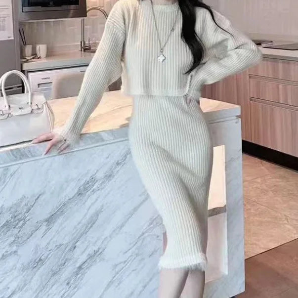 Tassel Knitted Sweater Base Shirt + Skirt Set New Fashion