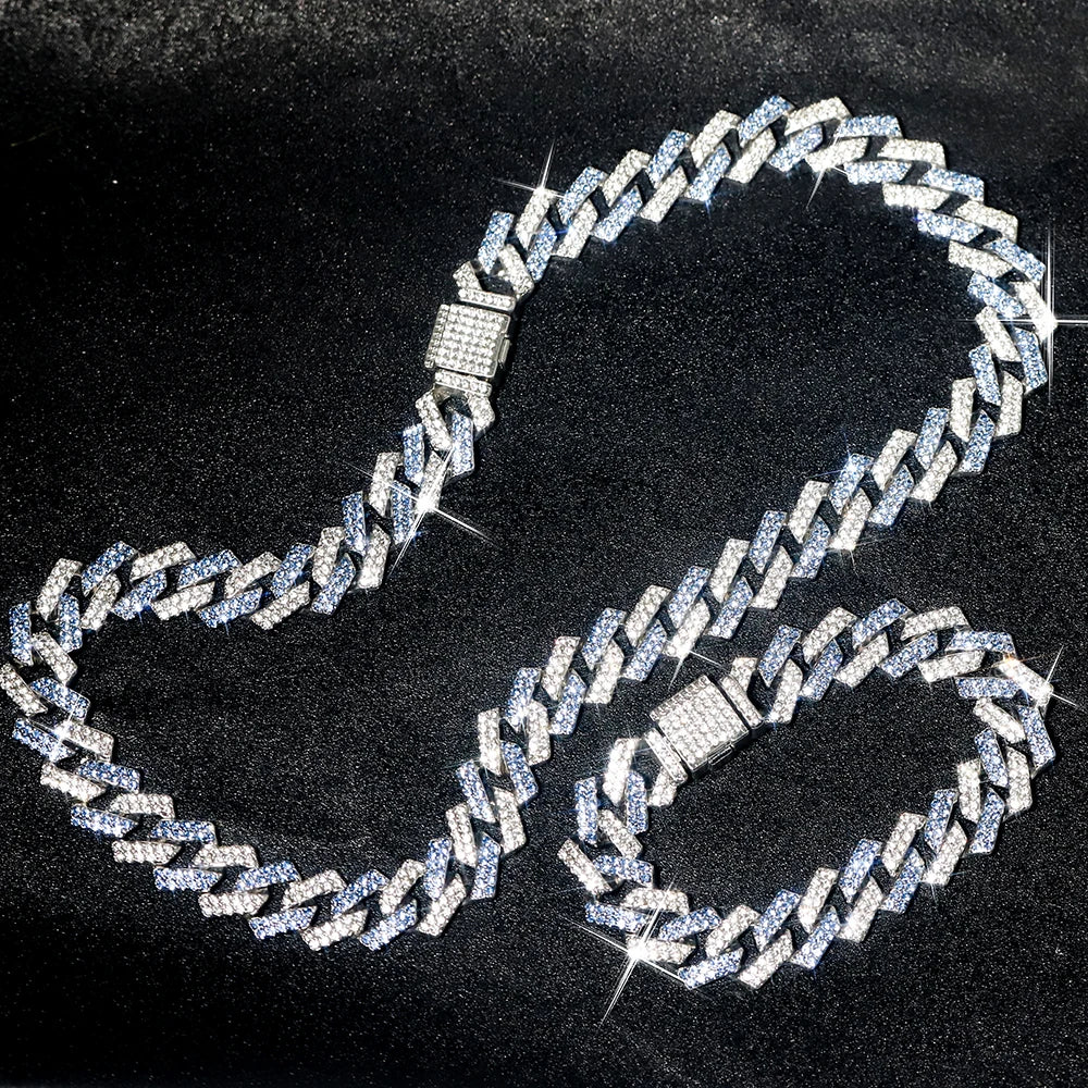 2PCS Hip Hop Cuban Blue White Chain Bracelet + Necklace Men/Women Gifts Every Day Wear Exquisite Punk Style Jewelry