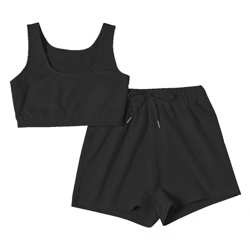 Sporty Tank Tops + Adjustable Shorts Summer Matching Sets