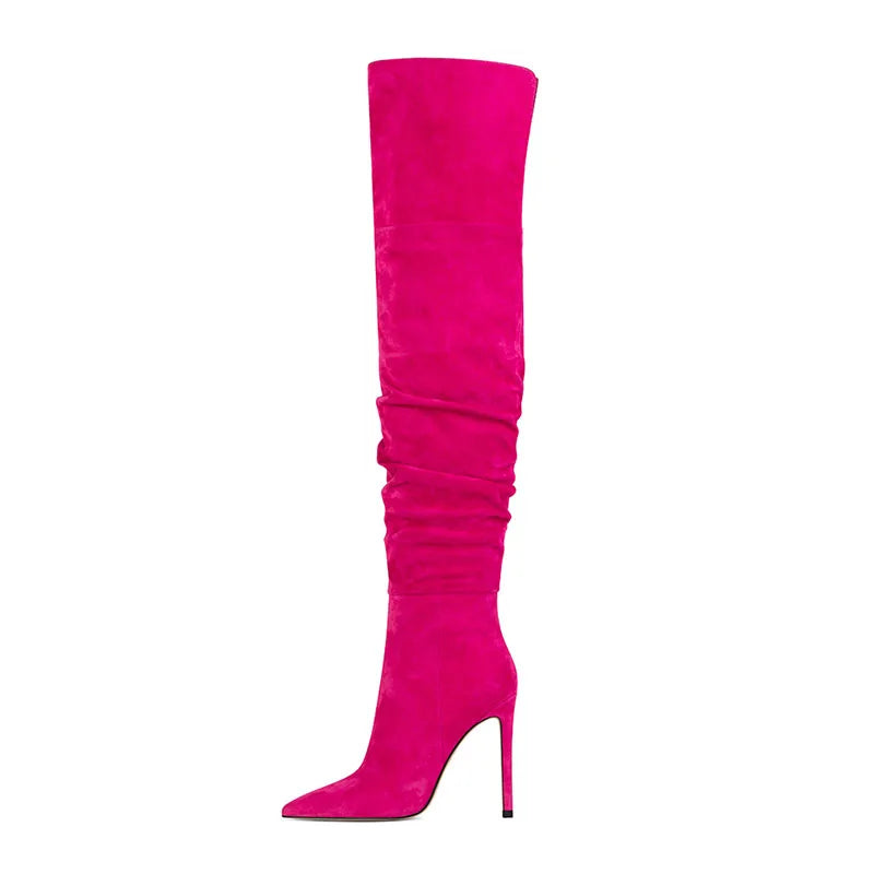 Tanya Suede Thigh High Boots Pointed Toe P