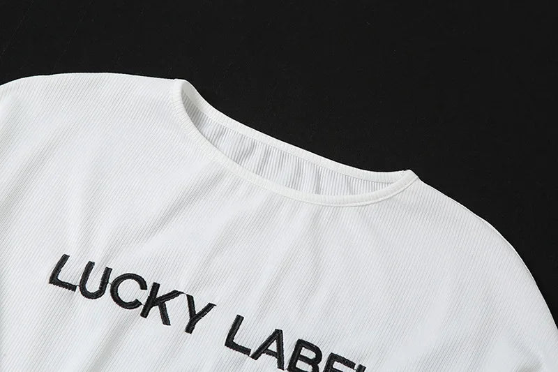 Winter Solid Lucky Label Letter Embroidery Two Piece Sets Women Sweatshirt+Leggings Casual Sporty Tracksuits Female