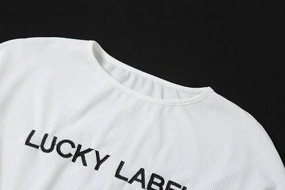 Winter Solid Lucky Label Letter Embroidery Two Piece Sets Women Sweatshirt+Leggings Casual Sporty Tracksuits Female