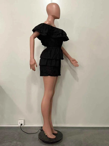 Ruffles Slash Neck Elegant Romper