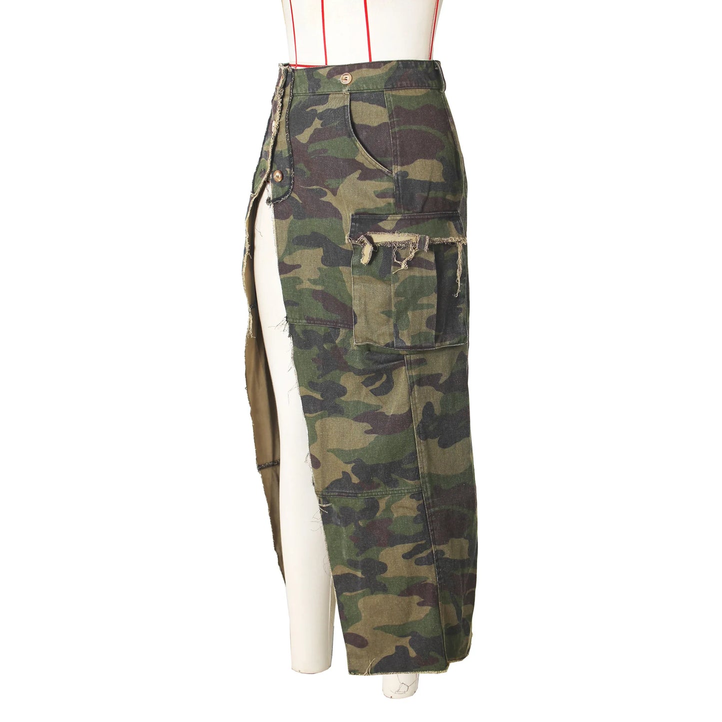 Camo Printing Casual Pockets Skirt (Split)