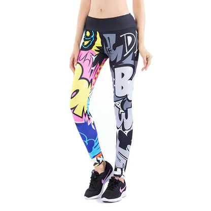 Colorful Graffiti Pop Art Leggings, High Waist Butt Lifting Gym Fitness Pants for Women