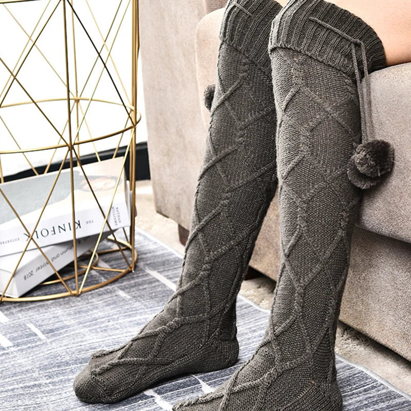 Hot Selling Woolen Socks Thickened Stockings Woolen Ball Socks Pile Up Socks Winter New Stockings  Bow Knots Woolen balls