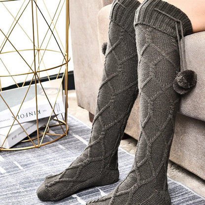 Hot Selling Woolen Socks Thickened Stockings Woolen Ball Socks Pile Up Socks Winter New Stockings  Bow Knots Woolen balls