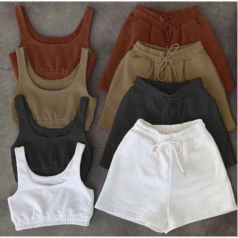 Sporty Tank Tops + Adjustable Shorts Summer Matching Sets