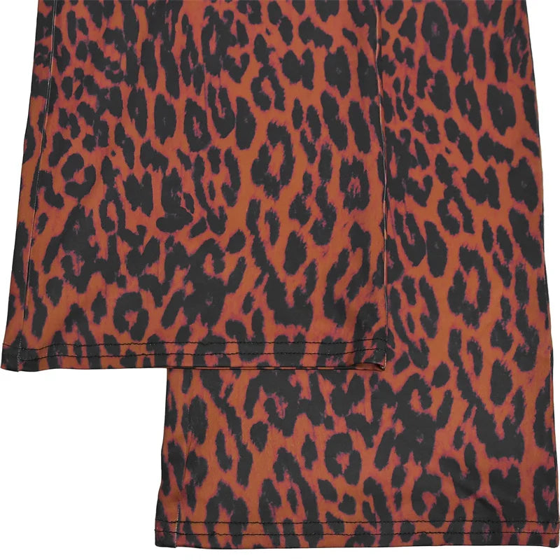 Leopard Backless Button Crop Top and Pants Matching Sets