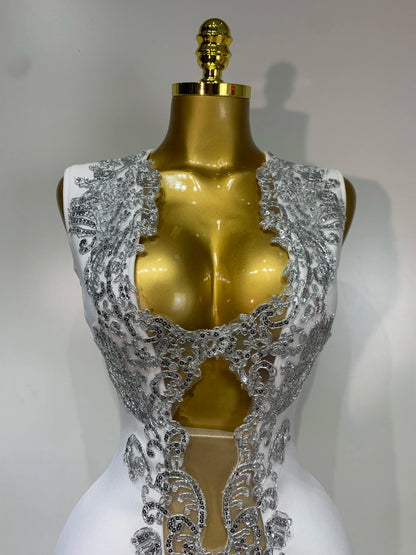 V Neck Cut Out Short Bandage Silver Sequin Elegant Dresses