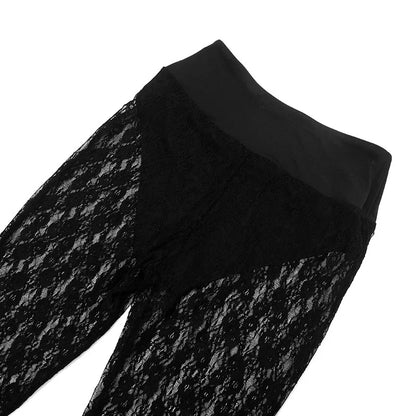 Joskaa Women's Jacquard  Lace Leggings Patchwork Sexy See Through High Waist Pencil Pants Female Bottoms Midnight Party Clubwear