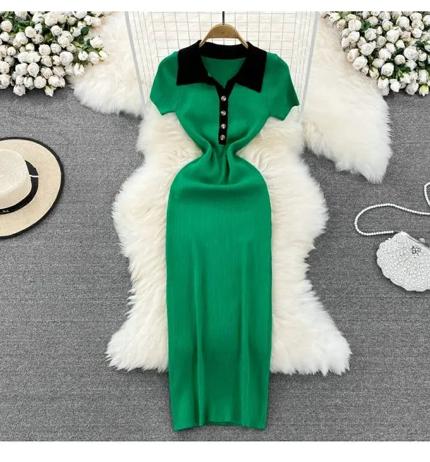 High Waist A-Line Silhouette Single Button Maxi Dresses