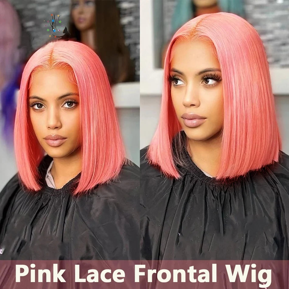 13x4 Short Bob 613 Pink Sky Blue Grey Bone Straight Lace Front Human Hair Wigs For Women Brazilian Colored Lace Frontal Wig