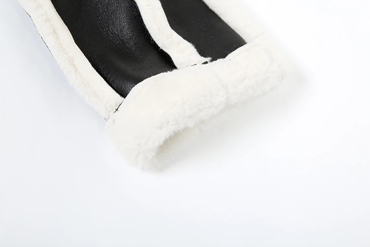 Furry Patchwork Women Crop Jacket Hipster Full Sleeve Open Stitch Hipster Streetwear Warm Outwear Basic Wild Coat