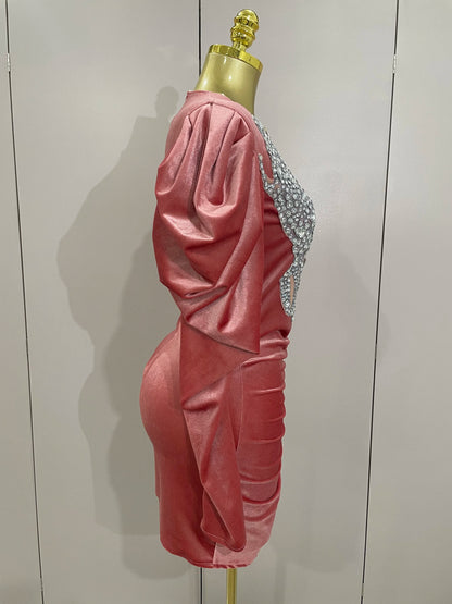 Luxury Sparkly Crystal White Velvet Mini Dresses