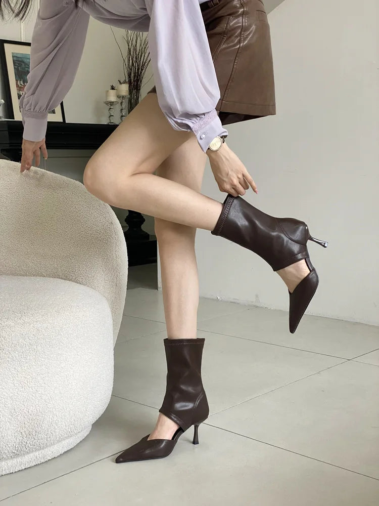 Vickie Ankle Boots Pointed Toe Hollow Thin High Heels Boots