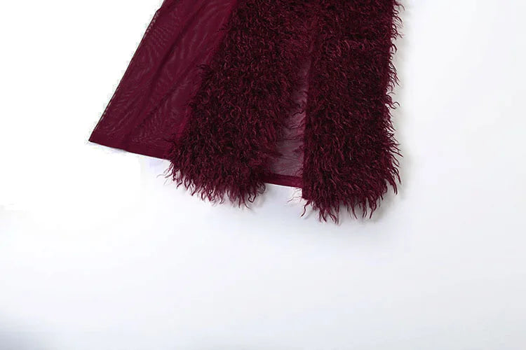 Coquette See Through 2-Piece Set Bodysuit + Furry Split Skirt Stretch Skirt Sets