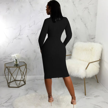 Solid color long-sleeved white collar dresses