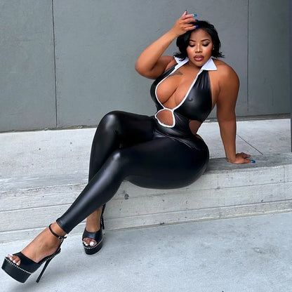Black Halter Elasticity Slim Playsuits Fashion Bandage Overalls